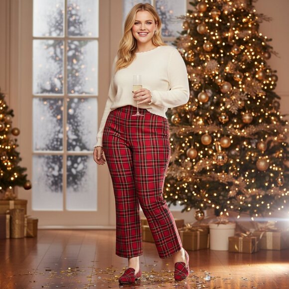 J.Crew Kelsey Pant | Red Tartan Plaid Mini-Flare Pants | Size 14 | Holiday Party - Picture 2 of 13